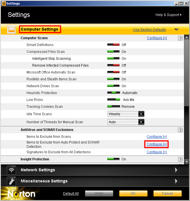 Norton Antivirus Settings