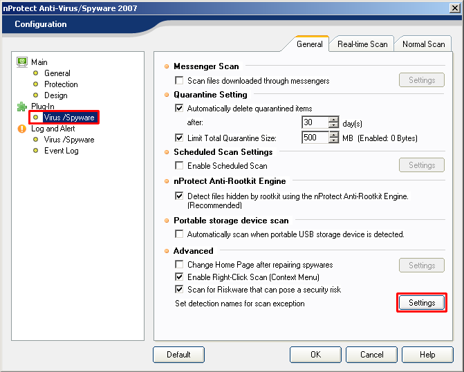 nProtect Anti-Virus/Spyware Configuration